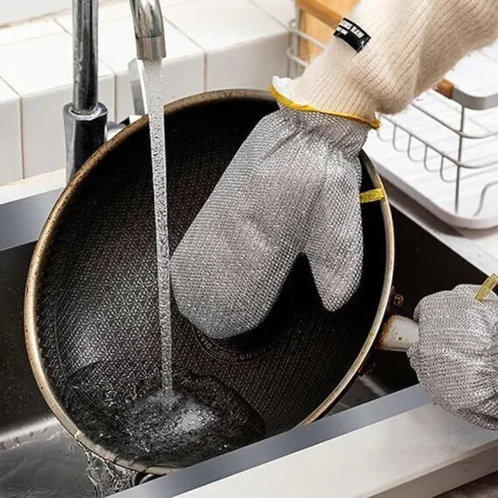 2 Pcs Reusable Steel Wire Dishwashing Gloves