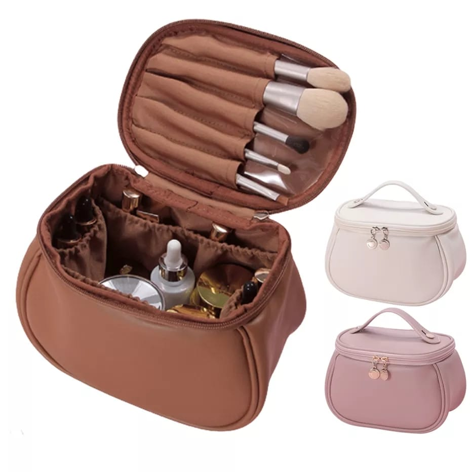 Leather Cosmetic Bag | Makeup Bag | Portable Cosmetic Bag | Travel Makeup Organizer