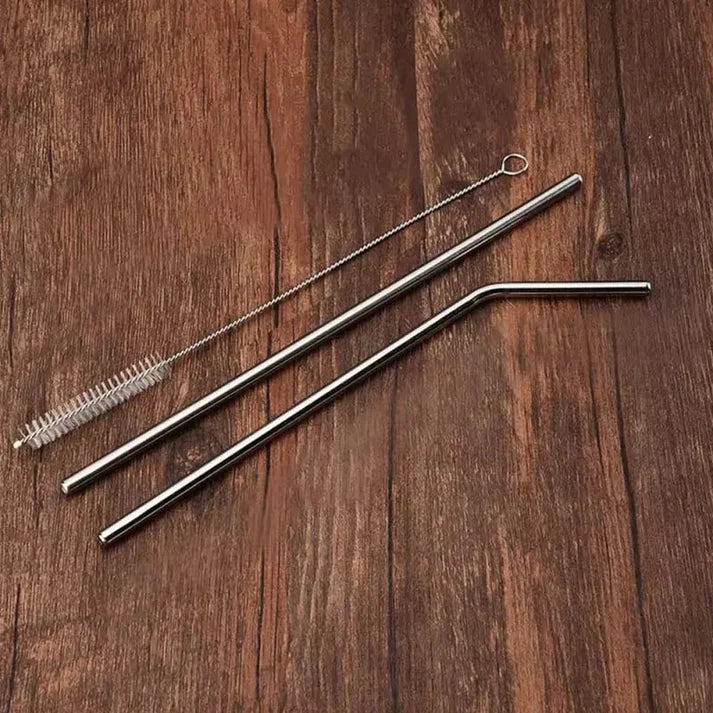 Stainless Steel Metal Drinking Straw Set – Reusable with Cleaner Brush 3Pcs
