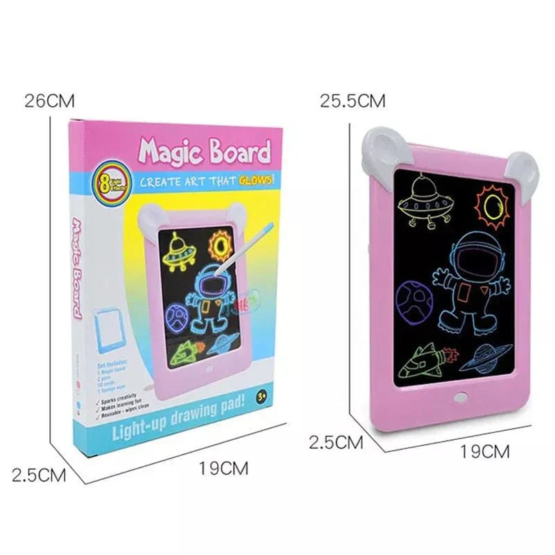 3D Magic Drawing Pad for Kids – 8 Light Effects Glow Sketch Tablet with Pens