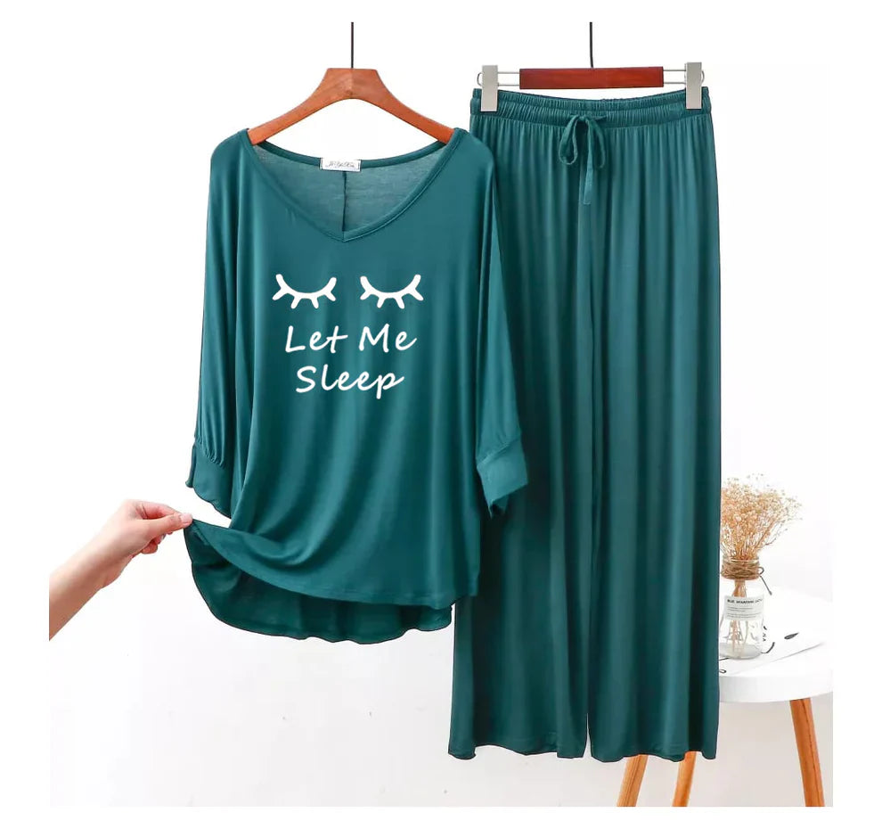 Persian Blue “Let Me Sleep” V-Neck Women Night Suit PJ Set