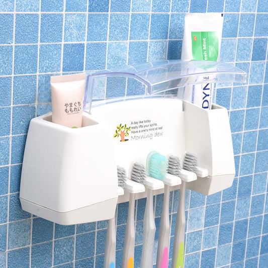 Multi-Functional Toothbrush and Toothpaste Dispenser with 5 Toothbrush Slots for Bathroom