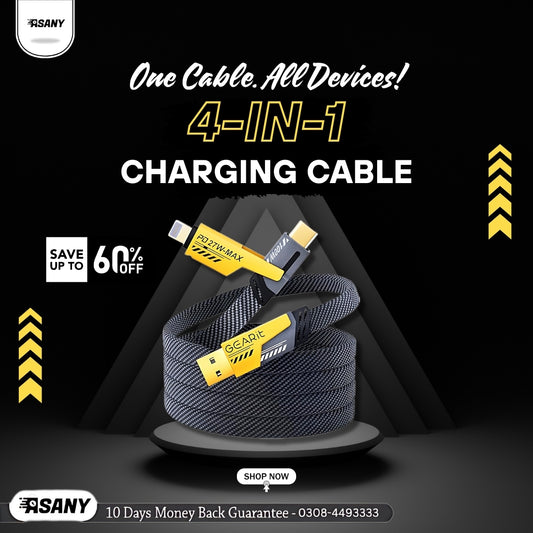 4-in-1 Multi USB Charging Cable – USB-C to USB-C, USB-C to Lightning, USB-A to USB-C, USB-A to Lightning | Fast PD Charger Cord for iPhone, iPad, Samsung, MacBook, Android Devices