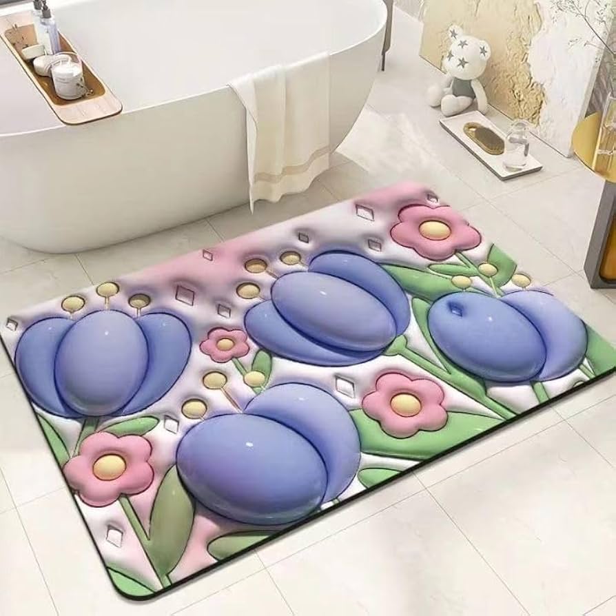 Soft Non Slip Multi Flower Design 3D Door Entrance Mat (Random Design)