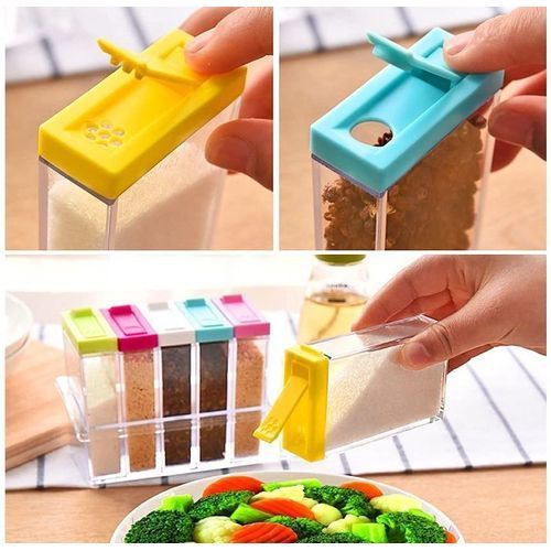 6 Pcs Set Spice Shaker Seasoning Transparent Jars with Tray for Store Spices & Salt