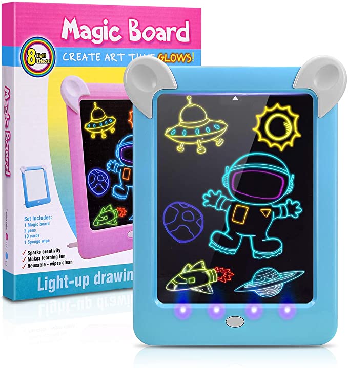 3D Magic Drawing Pad for Kids – 8 Light Effects Glow Sketch Tablet with Pens