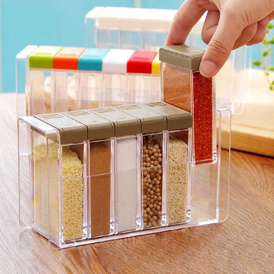 6 Pcs Set Spice Shaker Seasoning Transparent Jars with Tray for Store Spices & Salt