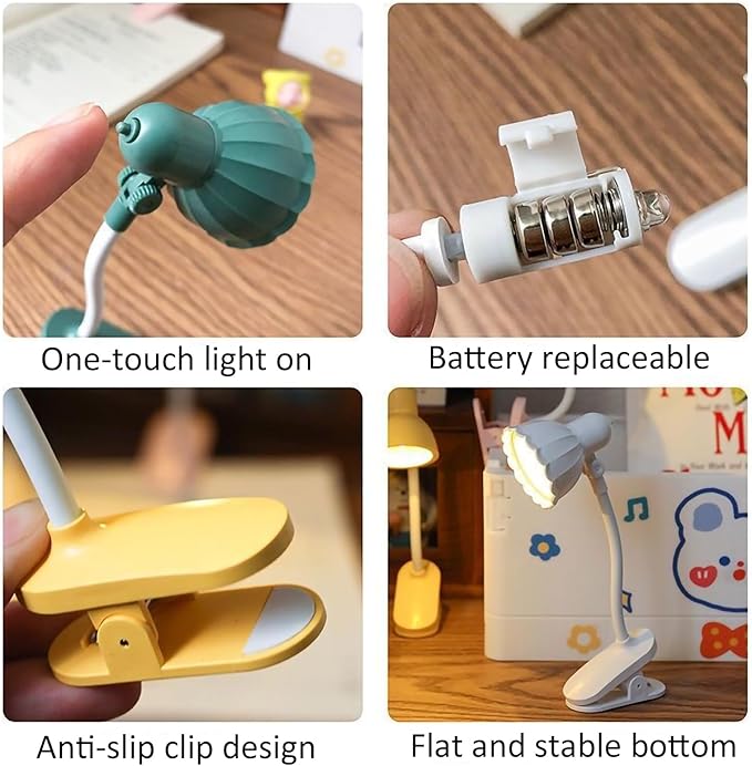 Rotatable Mini Clip On Study Desk Lamp With Clamp and Operate with Battery