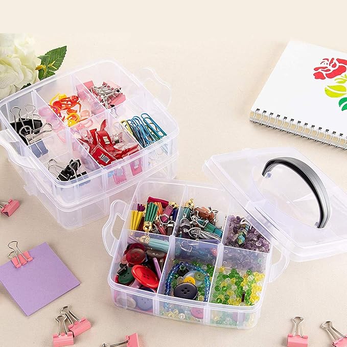 Adjustable Stackable Rectangular Plastic Storage Box Organizer with Dividers and Removable Compartments for Beading Jewelry Making Craft Art Hair Accessories and Supplies in Casual Style