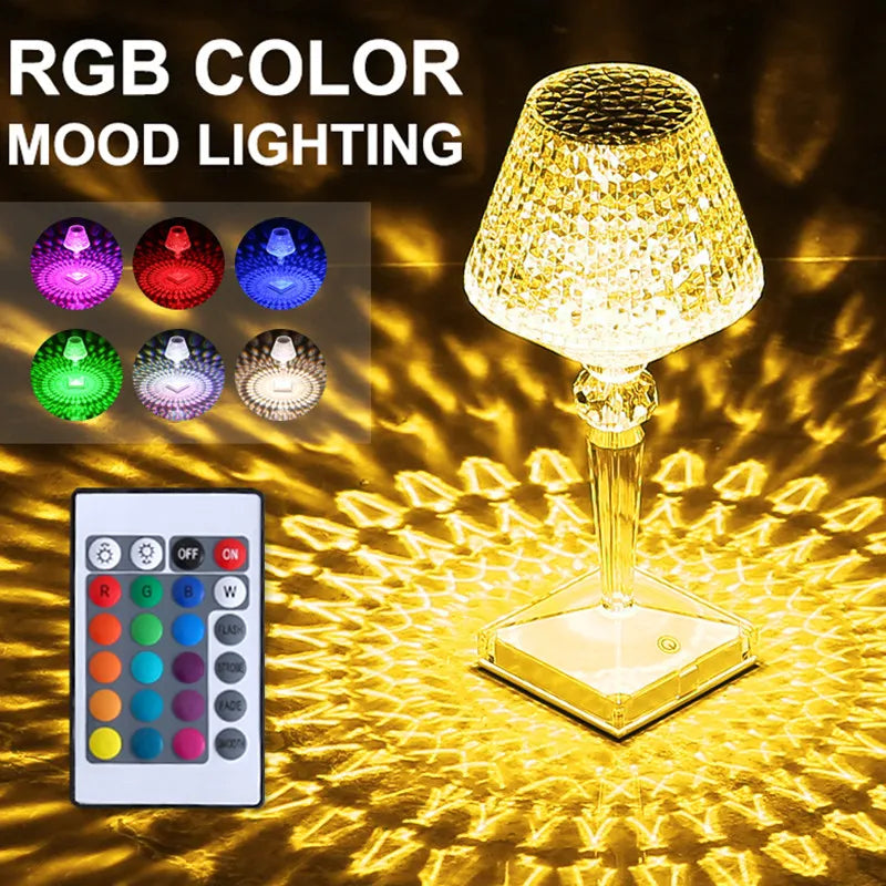 Portable USB Rechargeable Crystal Lamp With Touch Control For Living Room, Home, Office, Decorative Table Light and Party Dinner