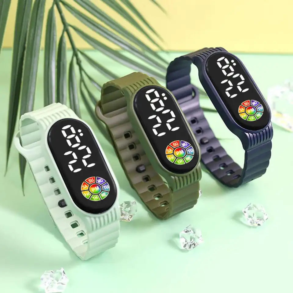 (Pack of 2) Waterproof Electronic Silicone Strap LED Display Smart Outdoor Sports Clock Wristwatch For Children Men and Women