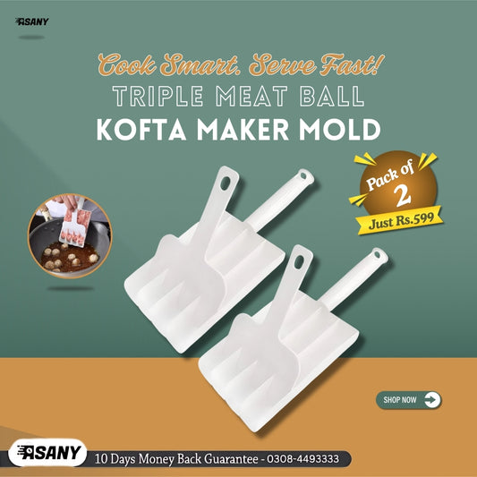 (Pack of 2) Plastic Triple Easy To Use Meat Ball Kofta Maker Mold for kitchen