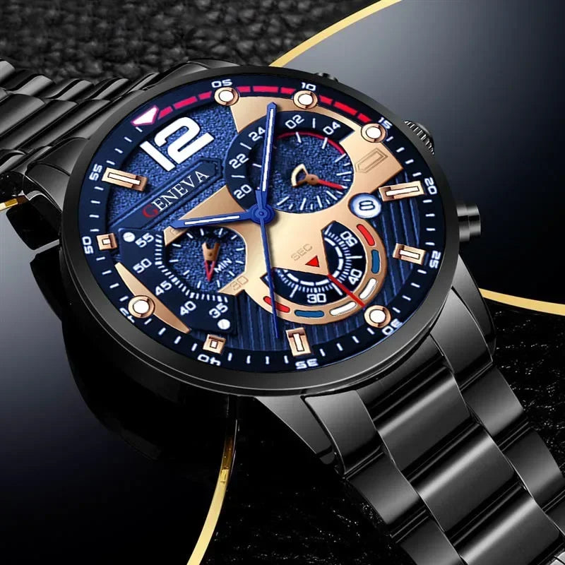 Deyros Stainless Steel Calendar Luminous Clock Dial Analog Luxury Quartz Wristwatch For Men