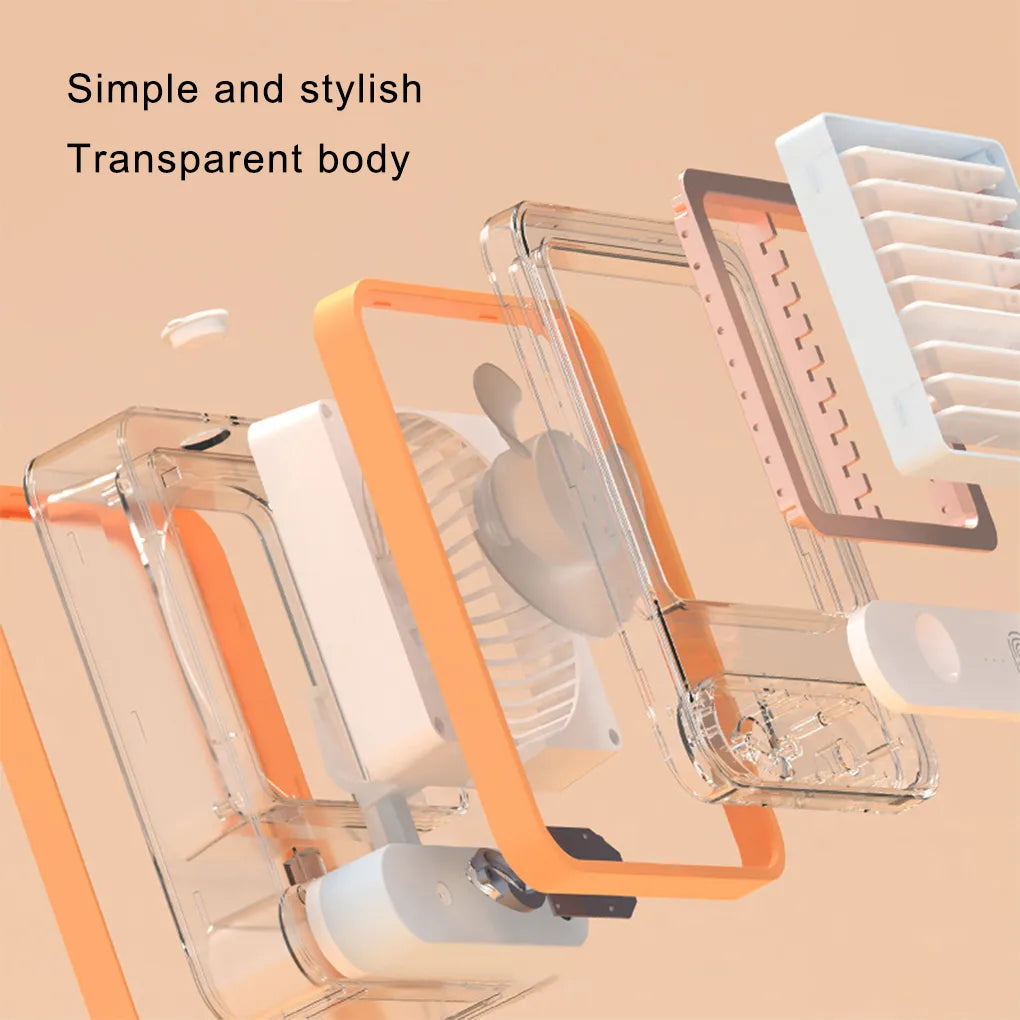 Portable Usb Rechargeable Air Conditioner Fan with 500 ml Water Tank with Mini Humidifier Fan and 7 Colors LED Light, 3 Timer, 3 Wind Speeds, 3 Spray Modes for Office & Home