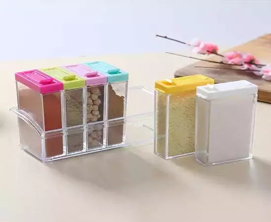 6 Pcs Set Spice Shaker Seasoning Transparent Jars with Tray for Store Spices & Salt