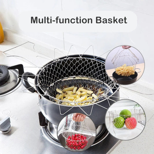 High-Quality Stainless Steel Foldable Chef Basket For Fried Food and Fruits