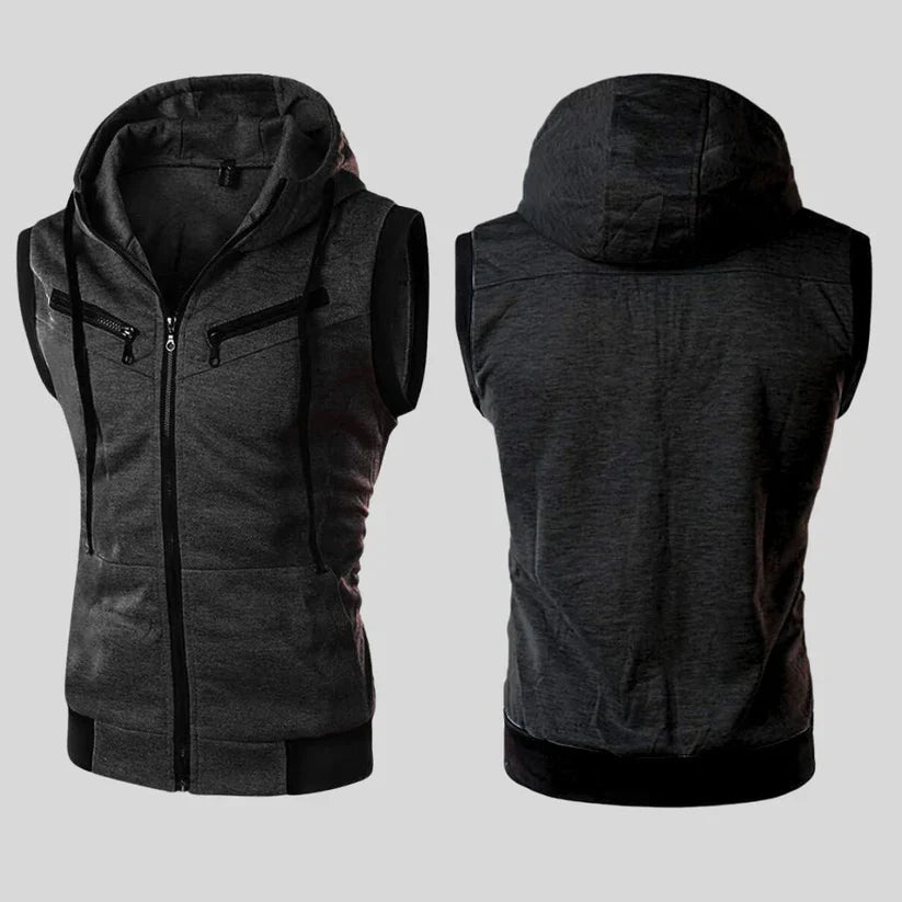 Sleeveless Zipper Hoodie in Charcoal Dark Gray Color