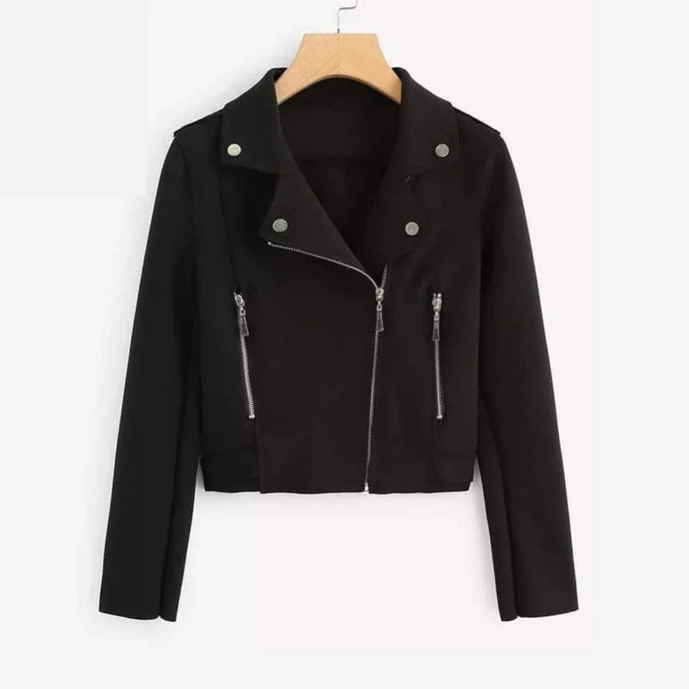 Cross Zipper Fleece Coat – Black