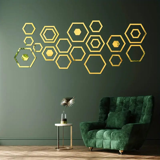 3D Acrylic Shatterproof Geometric Hexagon Mural Self Adhesive Wall Arts Decals Stickers Set For Home Decoration