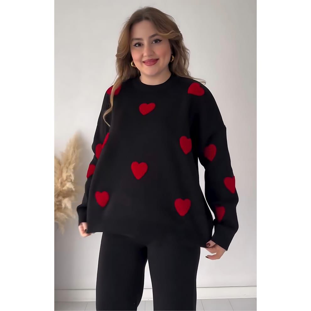 Premium Quality Winter Heart Printed Warm Fleece Co Ord Set For Women