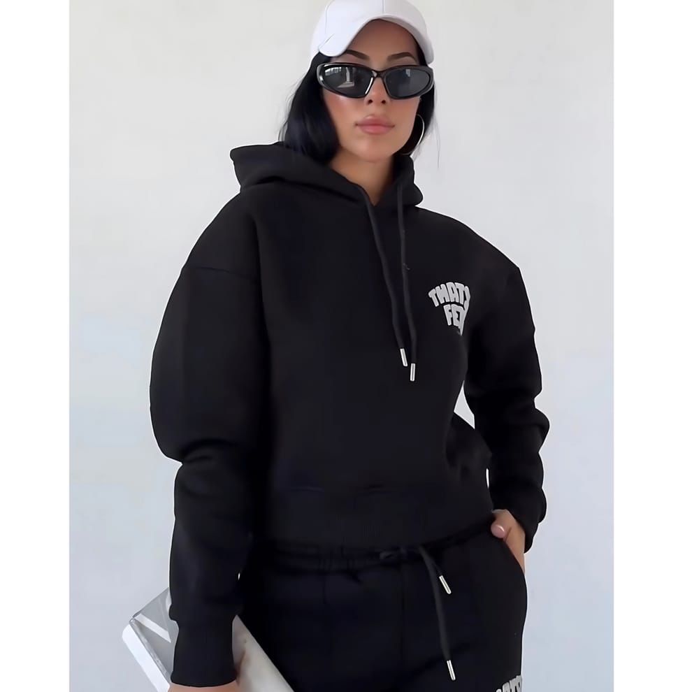 Sajiero Winter Warm Fleece Hoodie Tracksuit with Trouser Co Ord Set For Women