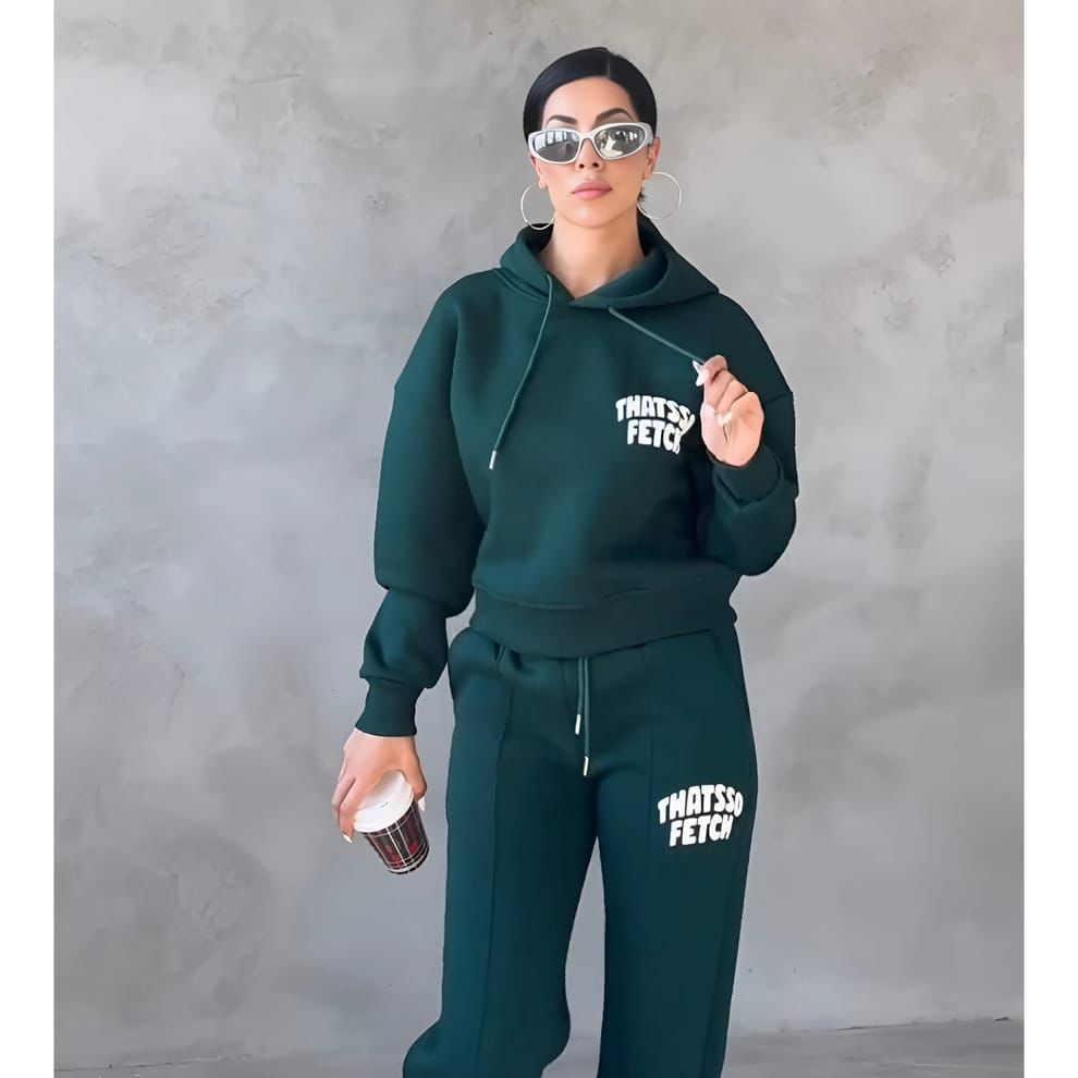 Sajiero Winter Warm Fleece Hoodie Tracksuit with Trouser Co Ord Set For Women