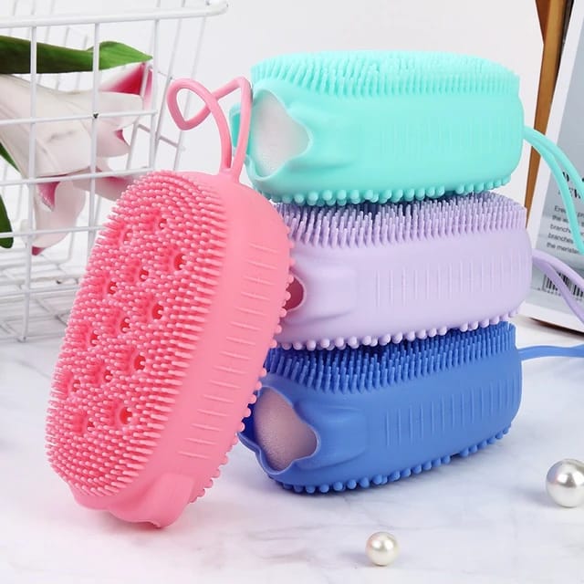 Silicone Body Scrubber Shower Exfoliating Sponge Bubble Bath Brush Massager Skin Cleaner with Box For Home and Outdoor Use
