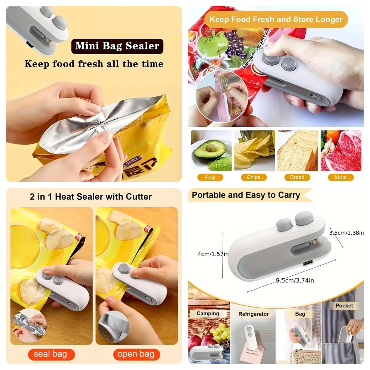 Rechargeable 2 in 1 Portable Mini Food Bag Heat Sealer And Cutter For Home and Outdoor Use