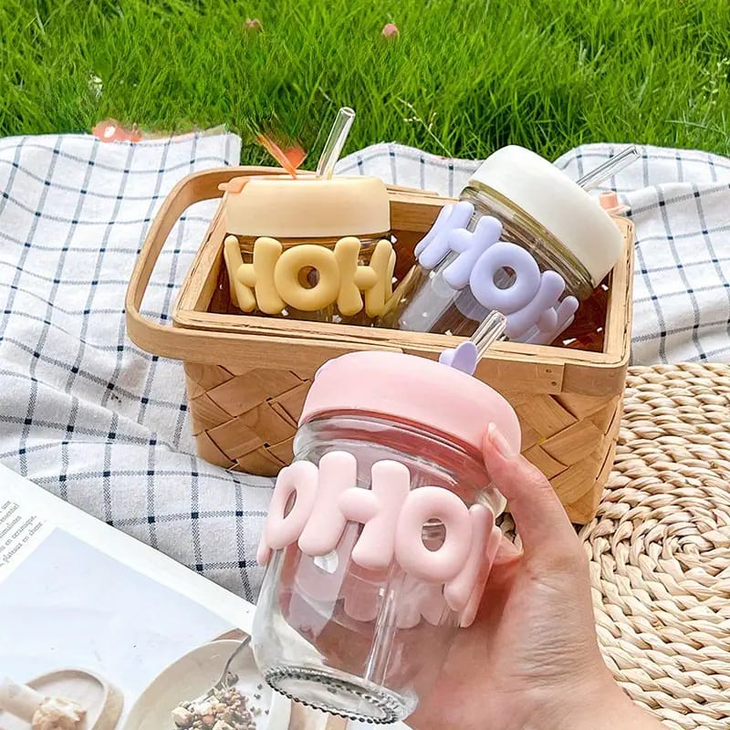 Cute Straw Cup with Stylish Insulated Glass Design Perfect for Home and Office Use