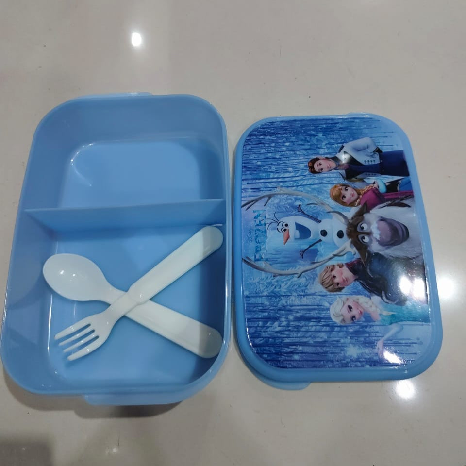 Cartoon Printed Kids Lunch Box with Free Spoon & Fork