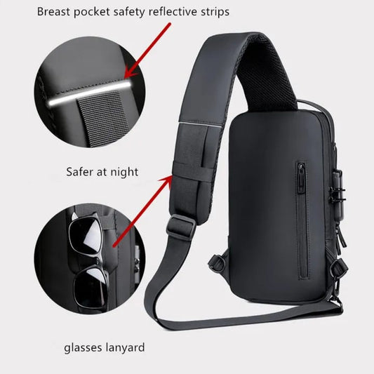 Anti-Theft Waterproof Crossbody Bag with USB Port With Num Lock