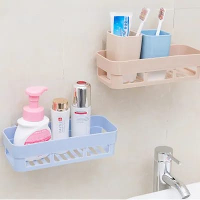 Set Of 2 Bathroom Storage Shelf β Wall Hanging Multifunction Self-Adhesive Rack for Shampoo, Soap & Cosmetics
