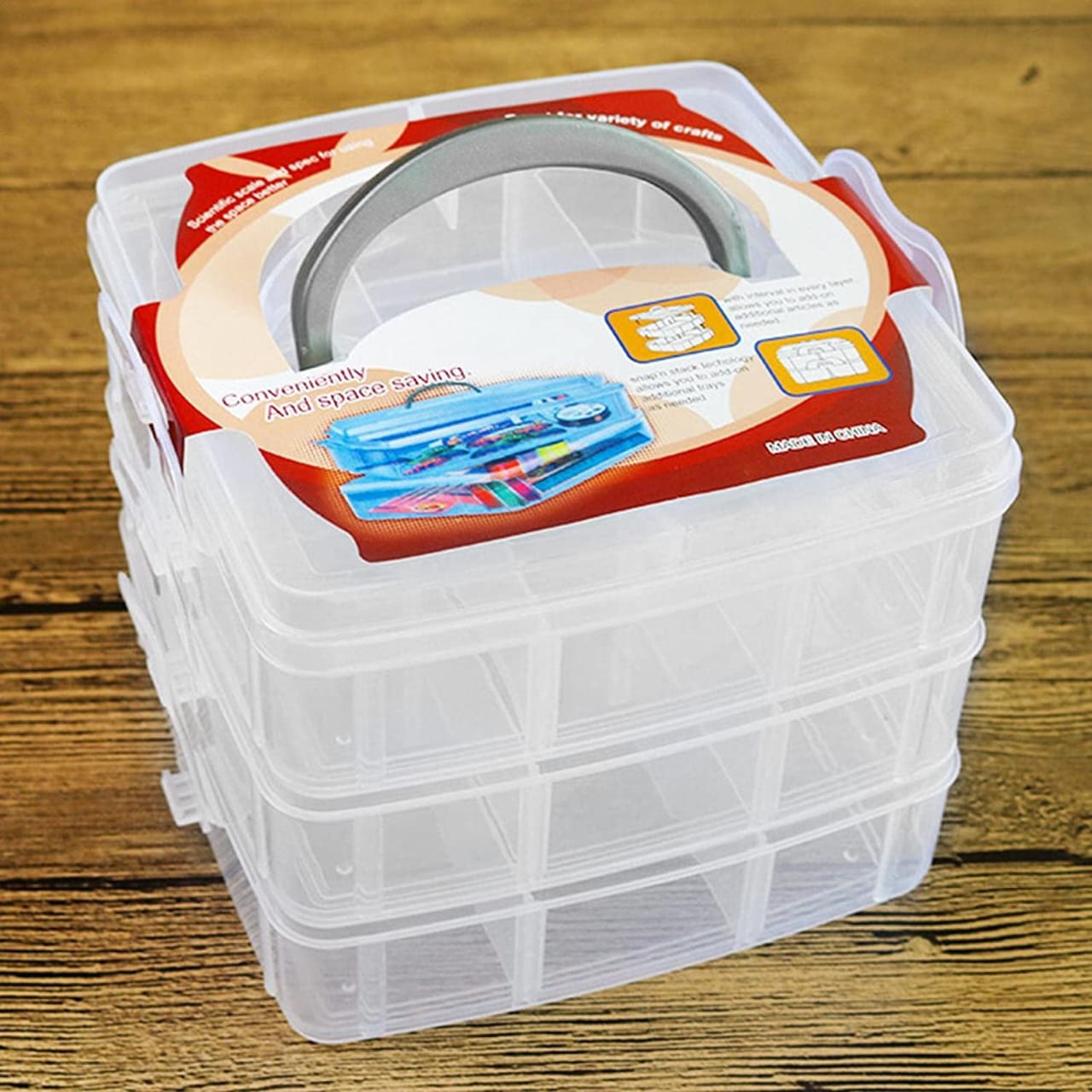 Adjustable Stackable Rectangular Plastic Storage Box Organizer with Dividers and Removable Compartments for Beading Jewelry Making Craft Art Hair Accessories and Supplies in Casual Style