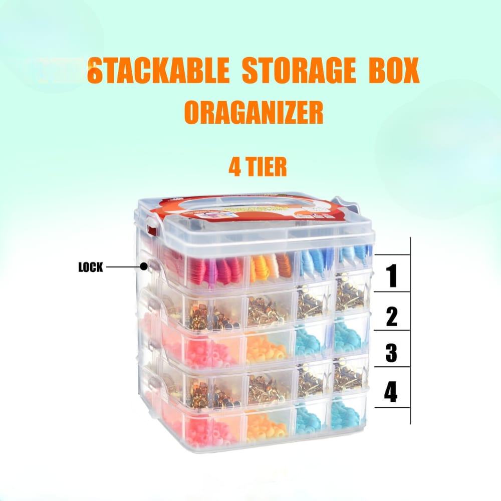 Adjustable Stackable Rectangular Plastic Storage Box Organizer with Dividers and Removable Compartments for Beading Jewelry Making Craft Art Hair Accessories and Supplies in Casual Style