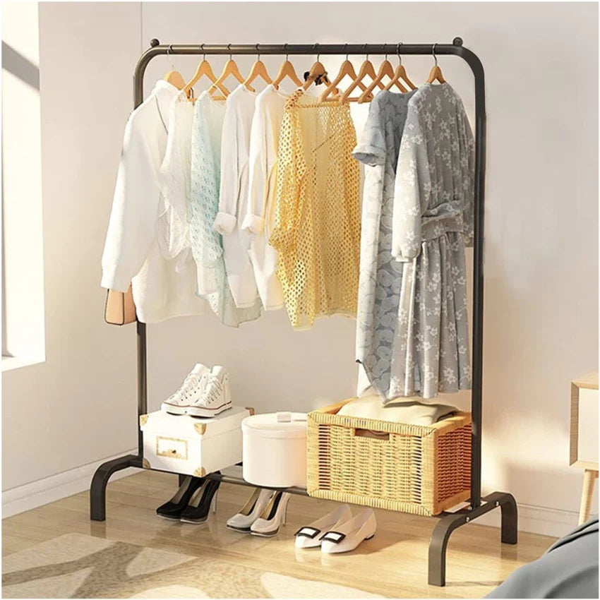 Premium Metal Garment Rack Heavy Duty Clothes Stand Rack With Top Rod And Lower Storage Shelf For Indoor Bedroom