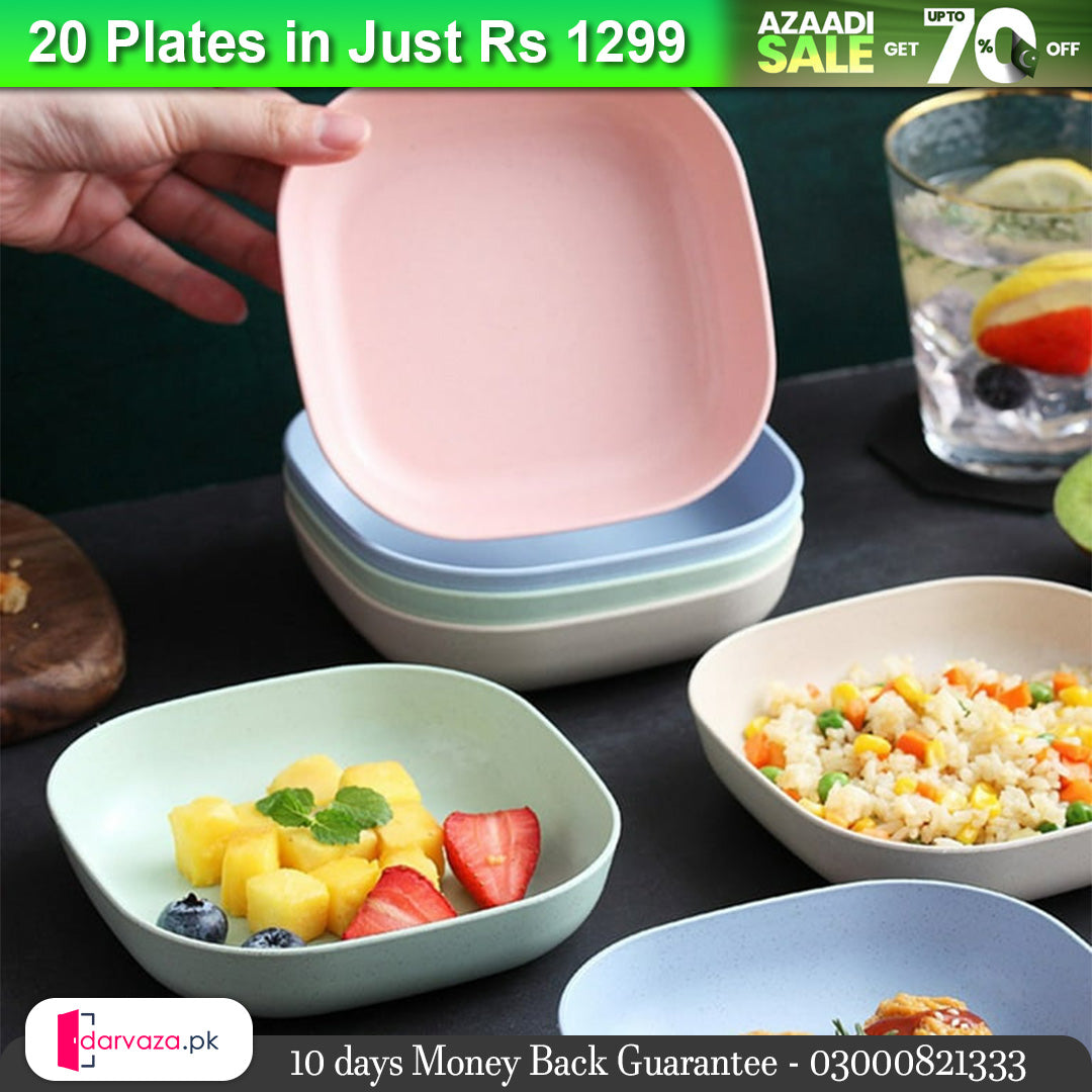 Azaadi Sale Offer 20 Pcs Set of Dish Plates with Free 2 Pcs Holders (20 Plates + 2 Holders)