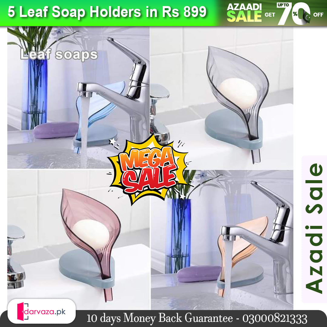 Azaadi Sale Offer 5 Pcs Leaf Shape Soap Holder with Self Draining (5 Holders)