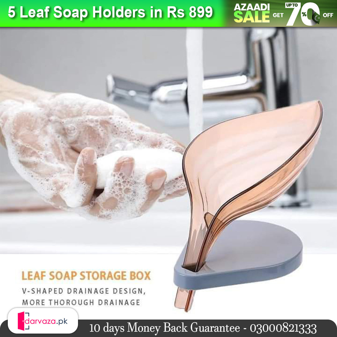 Azaadi Sale Offer 5 Pcs Leaf Shape Soap Holder with Self Draining (5 Holders)