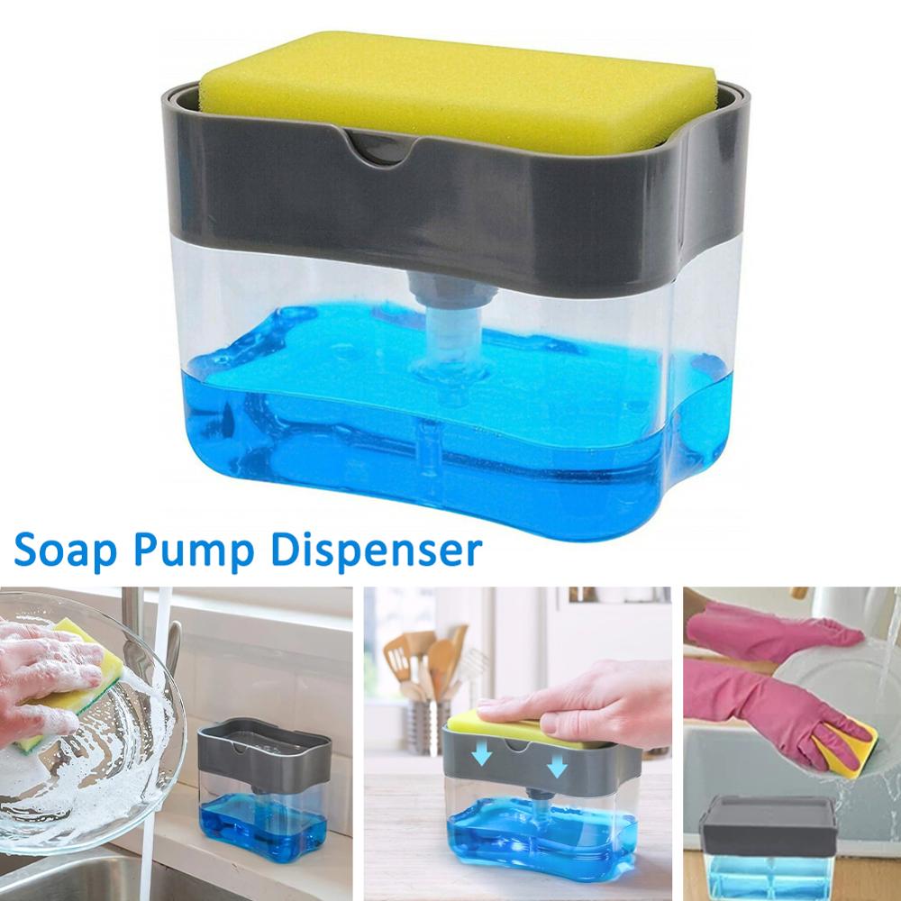Countertop Kitchen Soap Dispenser with Sponge Holder & ABS Plastic Soap Pump for Easy Dishwashing
