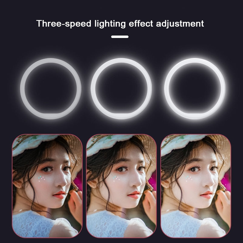Portable USB Rechargeable Mini Mobile Selfie LED Ring Light with 3 Brightness Level