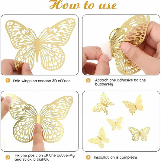 Golden Butterfly Stickers 12Pcs
