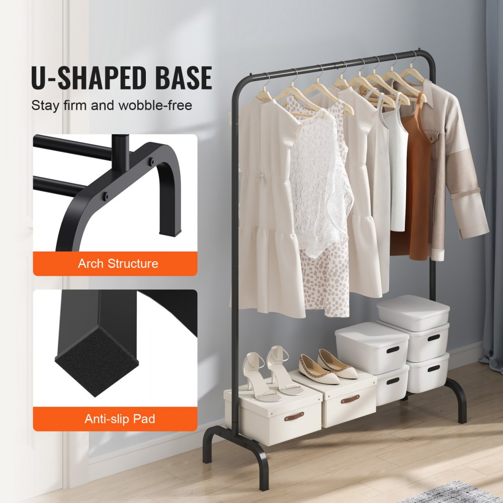 Premium Metal Garment Rack Heavy Duty Clothes Stand Rack With Top Rod And Lower Storage Shelf For Indoor Bedroom