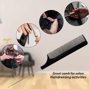 2PC Fine Teeth Tail Comb in Black