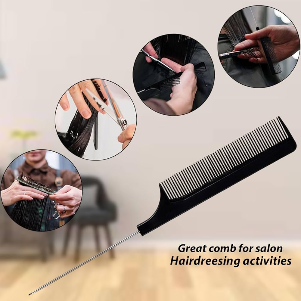 2PC Fine Teeth Tail Comb in Black
