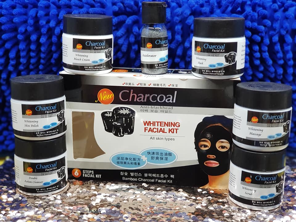 Charcoal Anti-Blackhead Whitening Facial Kit with Bleach – 6 Step Deep Cleansing Facial