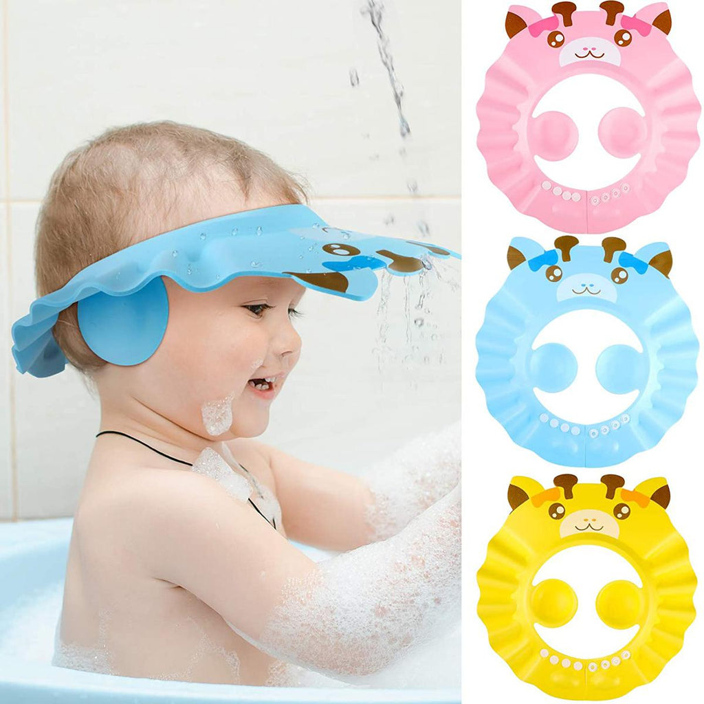 (Pack of 3) Washing Guard Bath Shield Visor Hat Eyes and Ears Head Protection Bath Shampoo Hat Waterproof Shower Cap for Kids Toddler