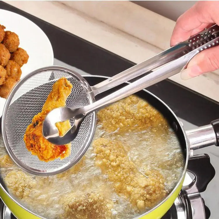 Multi-Functional 2 in 1 Fry Tool Filter Spoon Snack Strainer with Clip For Oil Frying BBQ Filter