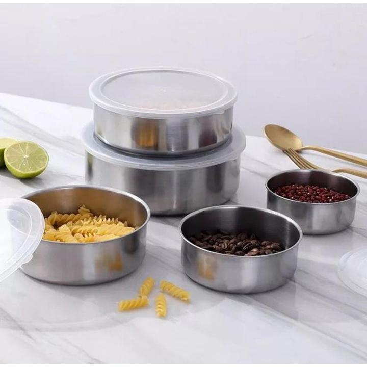 Fresh Box Set of 5 Stainless Steel Food Storage Containers with Airtight Lids