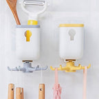 360 Degree Rotating Wall Mounted Self Adhesive Hanging Hook with Storage Box Organizer Holder For Kitchen Use