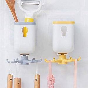 360 Degree Rotating Wall Mounted Self Adhesive Hanging Hook with Storage Box Organizer Holder For Kitchen Use